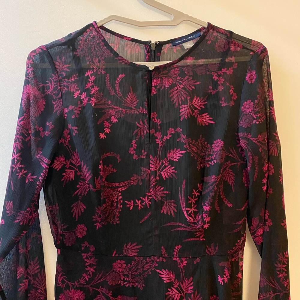 Tommy Hilfiger Black and Red Long Sleeve Dress